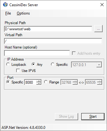 CassiniDev Main Screen