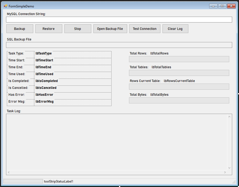 WinForms MySqlBackup.NET Progress Reporting UI Design